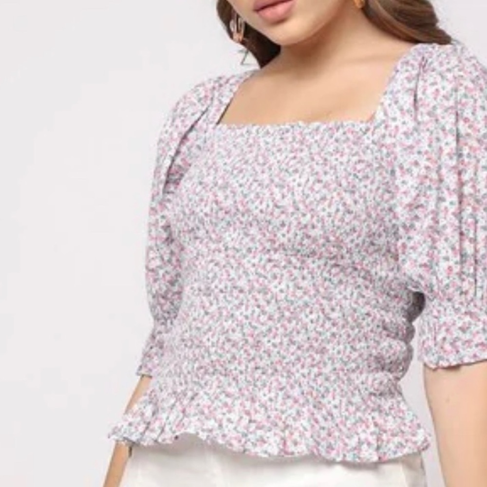 Gap Floral Print Ruched Square-Neck Top Sz XL